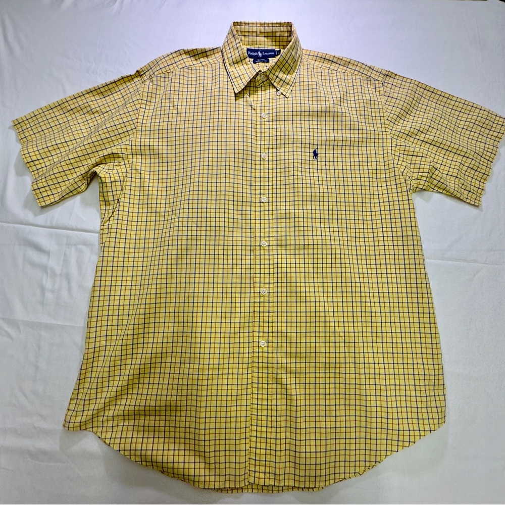 Ralph Lauren Yellow and Navy Check Short-Sleeve Button-Down Shirt